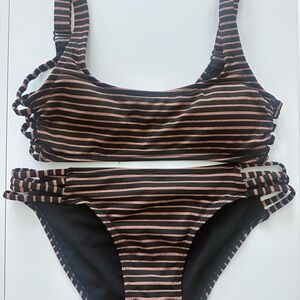 Xhilaration Black and Gold Striped Bikini and solid gold top Size S